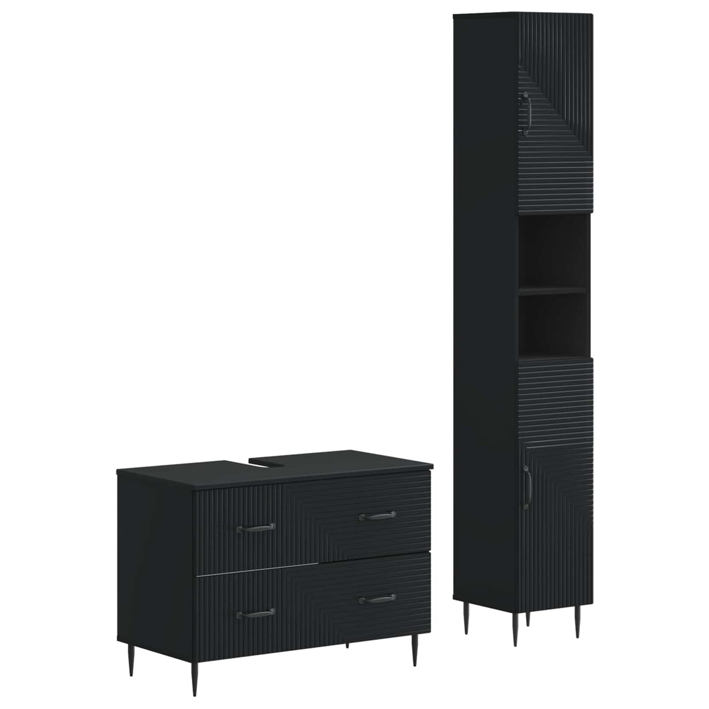 2-teiliges Badezimmer Schrank Set HAARLEM Schwarz Holzwerkstoff