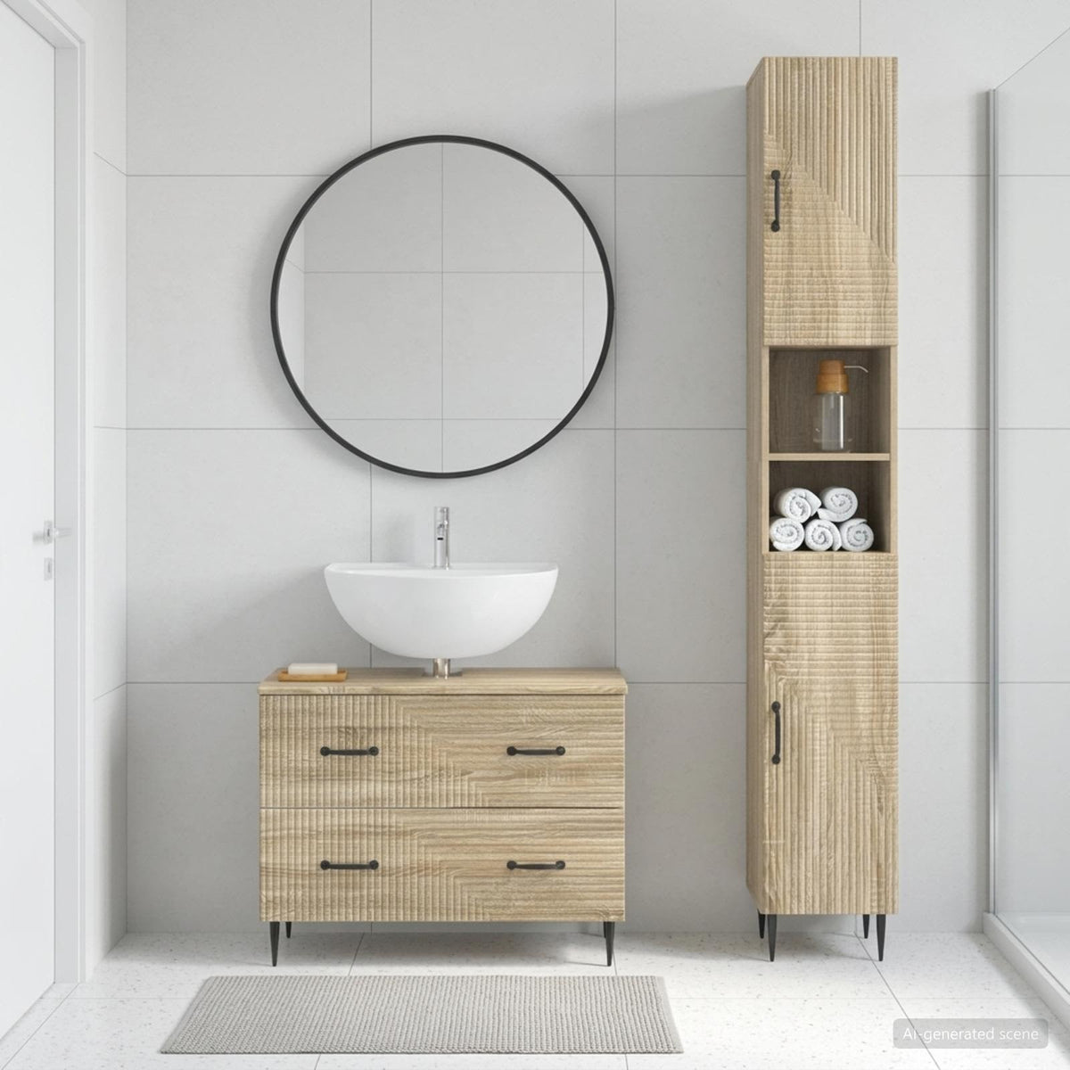 2-teiliges Badezimmer Schrank Set HAARLEM Sonoma-Eiche