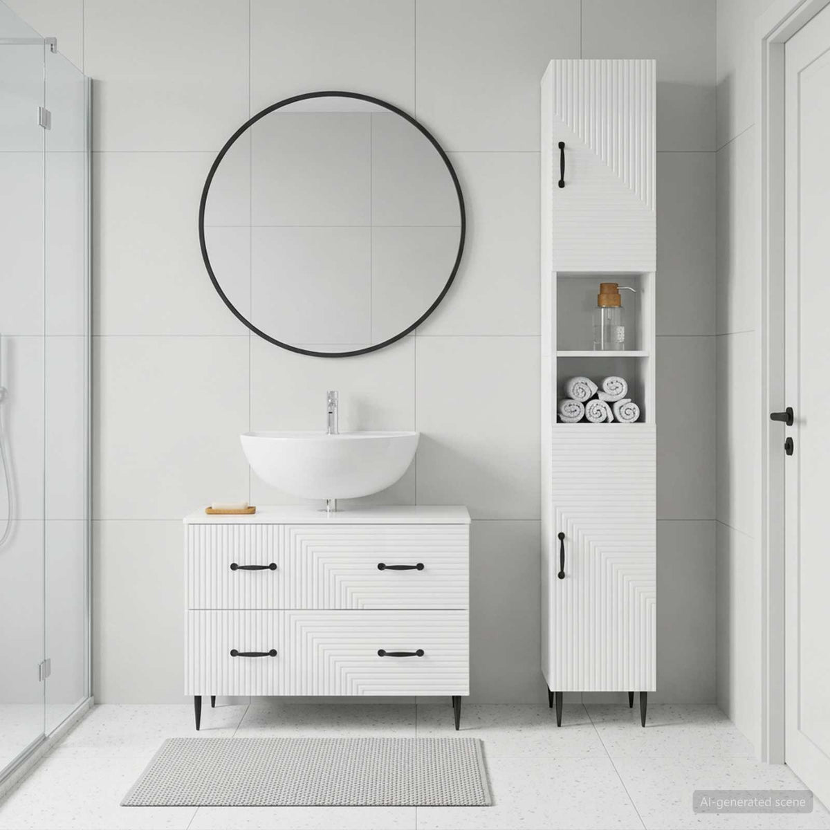 2-teiliges Badezimmer Schrank Set HAARLEM Hochglanz Weiß