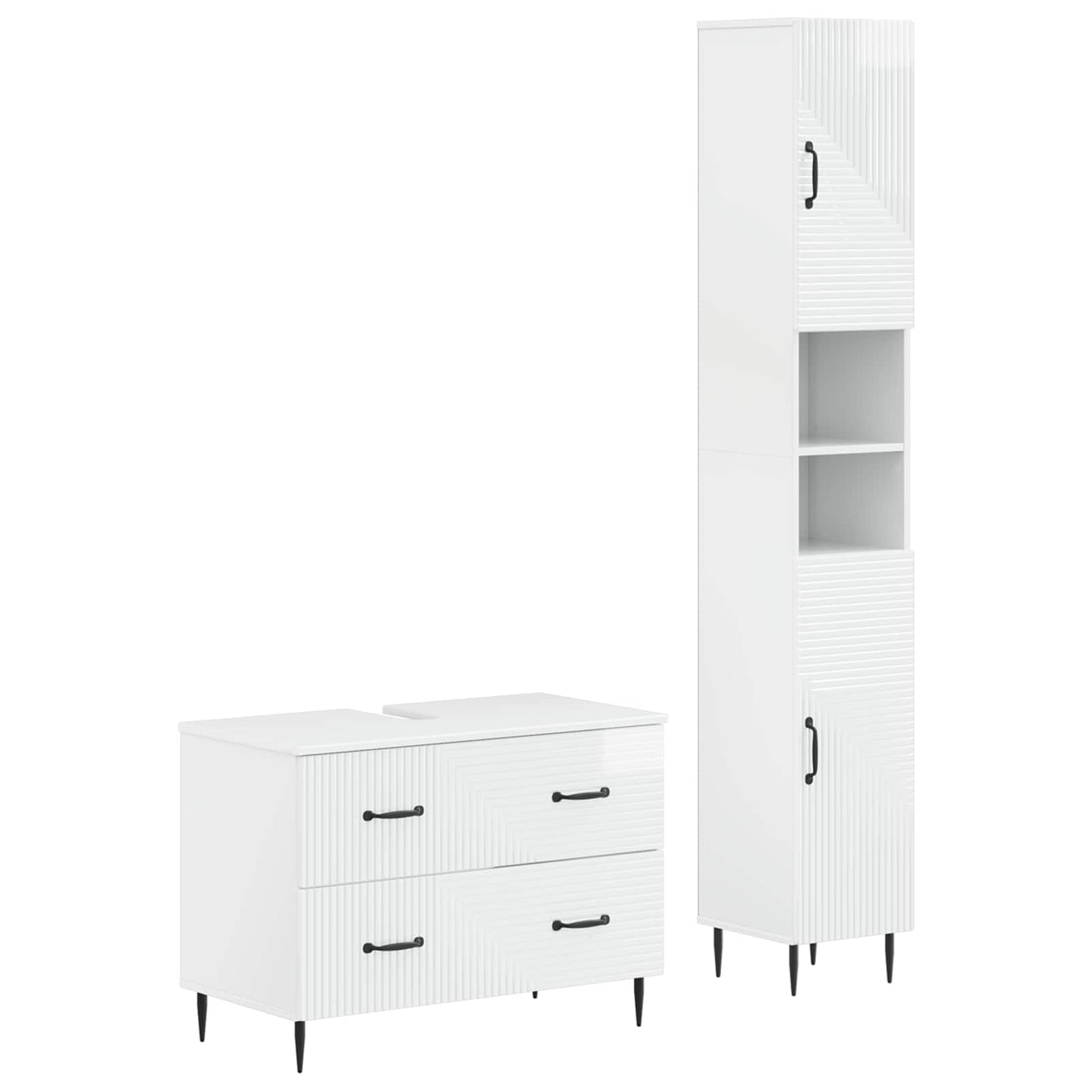 2-teiliges Badezimmer Schrank Set HAARLEM Hochglanz Weiß