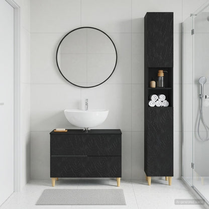 2-teiliges Badezimmer Schrank Set DELFT Schwarz Holzwerkstoff