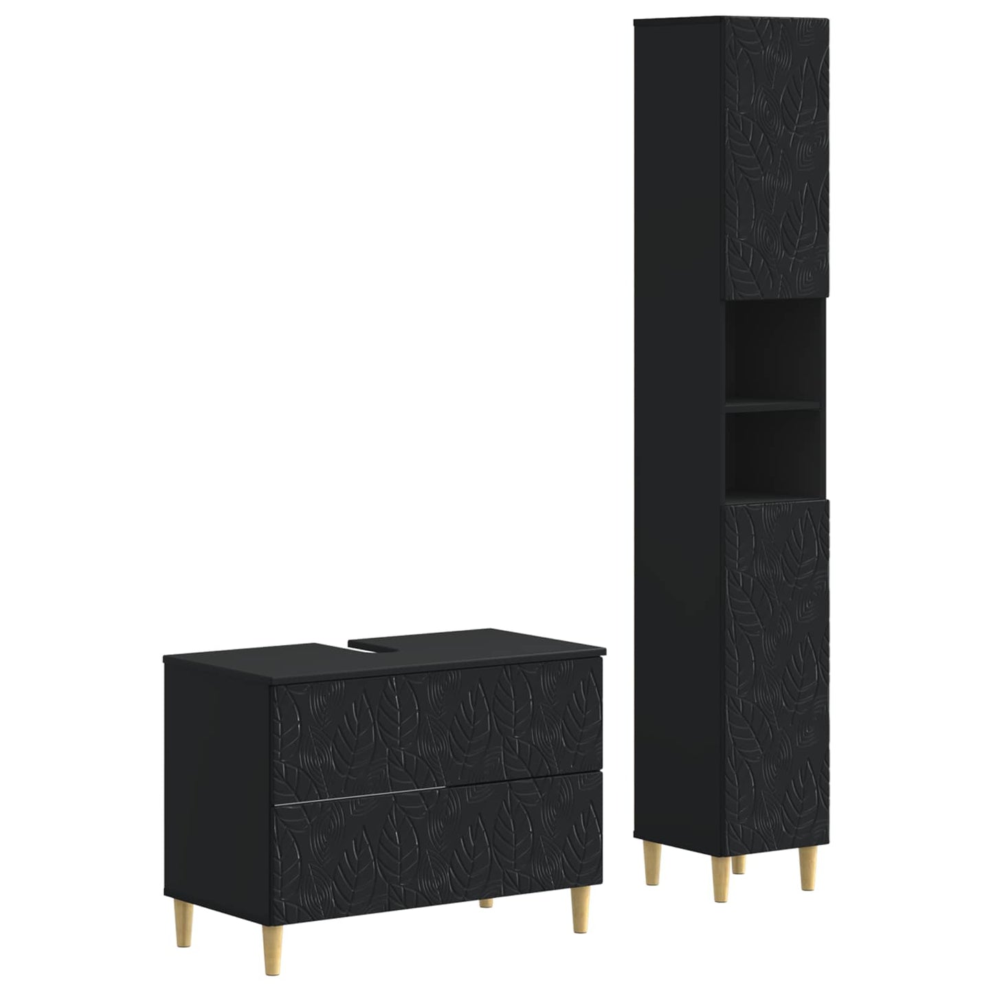 2-teiliges Badezimmer Schrank Set DELFT Schwarz Holzwerkstoff