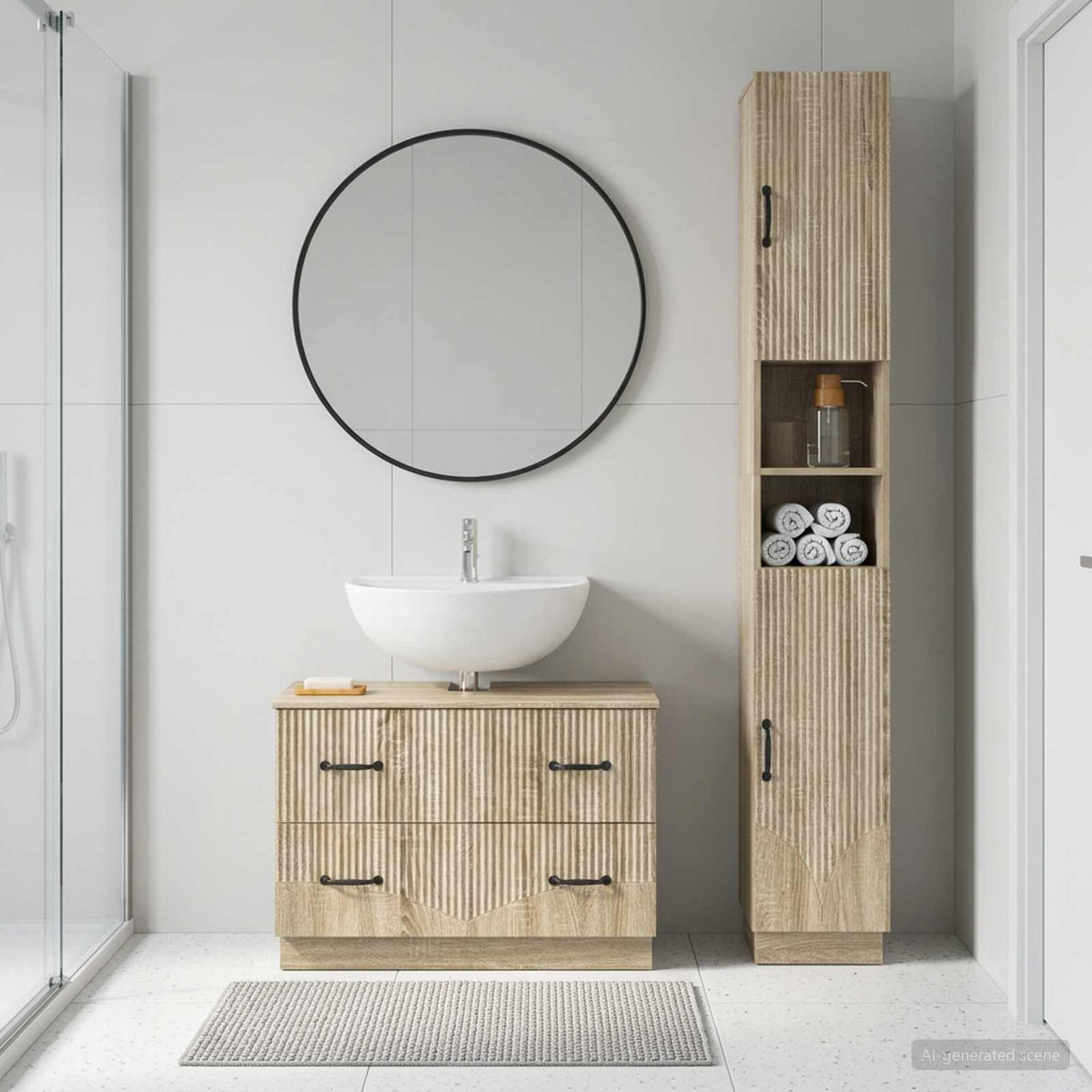 2-teiliges Badezimmer Schrank Set HOORN Sonoma-Eiche