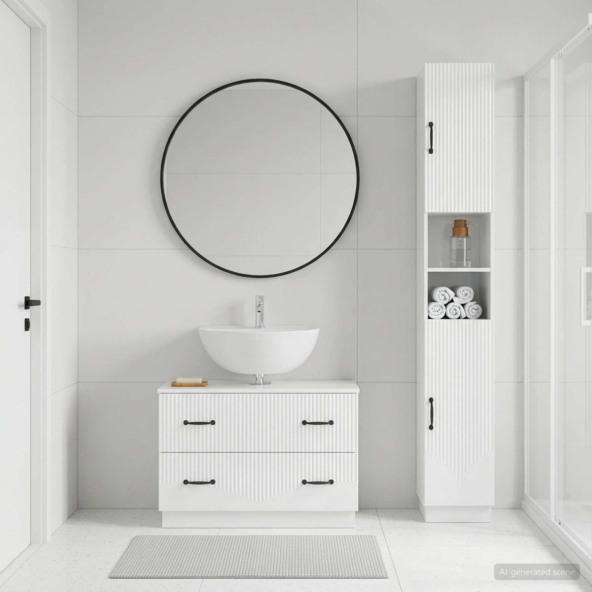 2-teiliges Badezimmer Schrank Set HOORN Hochglanz Weiß