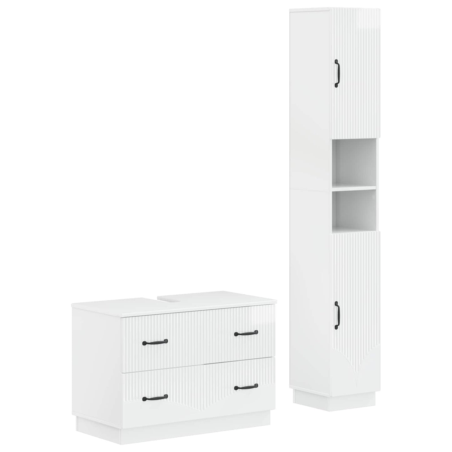 2-teiliges Badezimmer Schrank Set HOORN Hochglanz Weiß