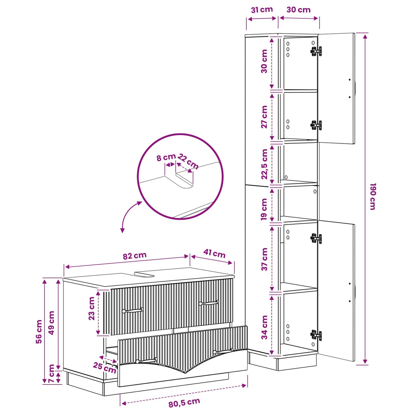 2-teiliges Badezimmer Schrank Set HOORN Artisan-Eiche