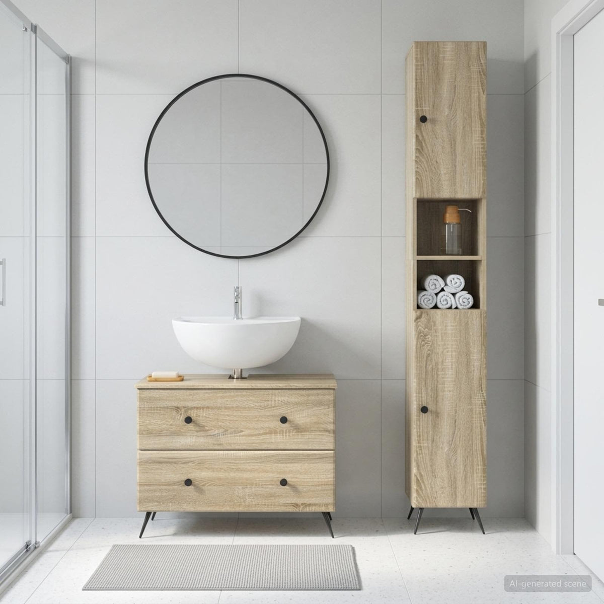 2-teiliges Badezimmer Schrank Set BREDA Sonoma-Eiche