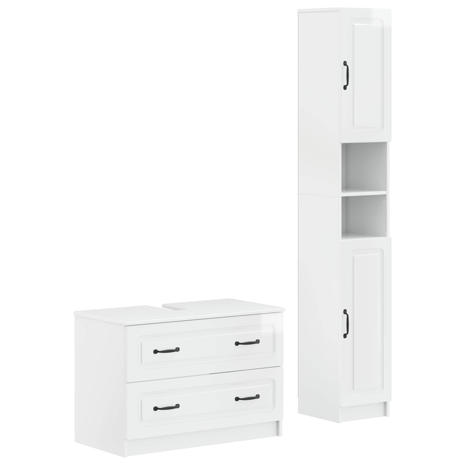 2-teiliges Badezimmer Schrank Set UTRECHT Hochglanz Weiß