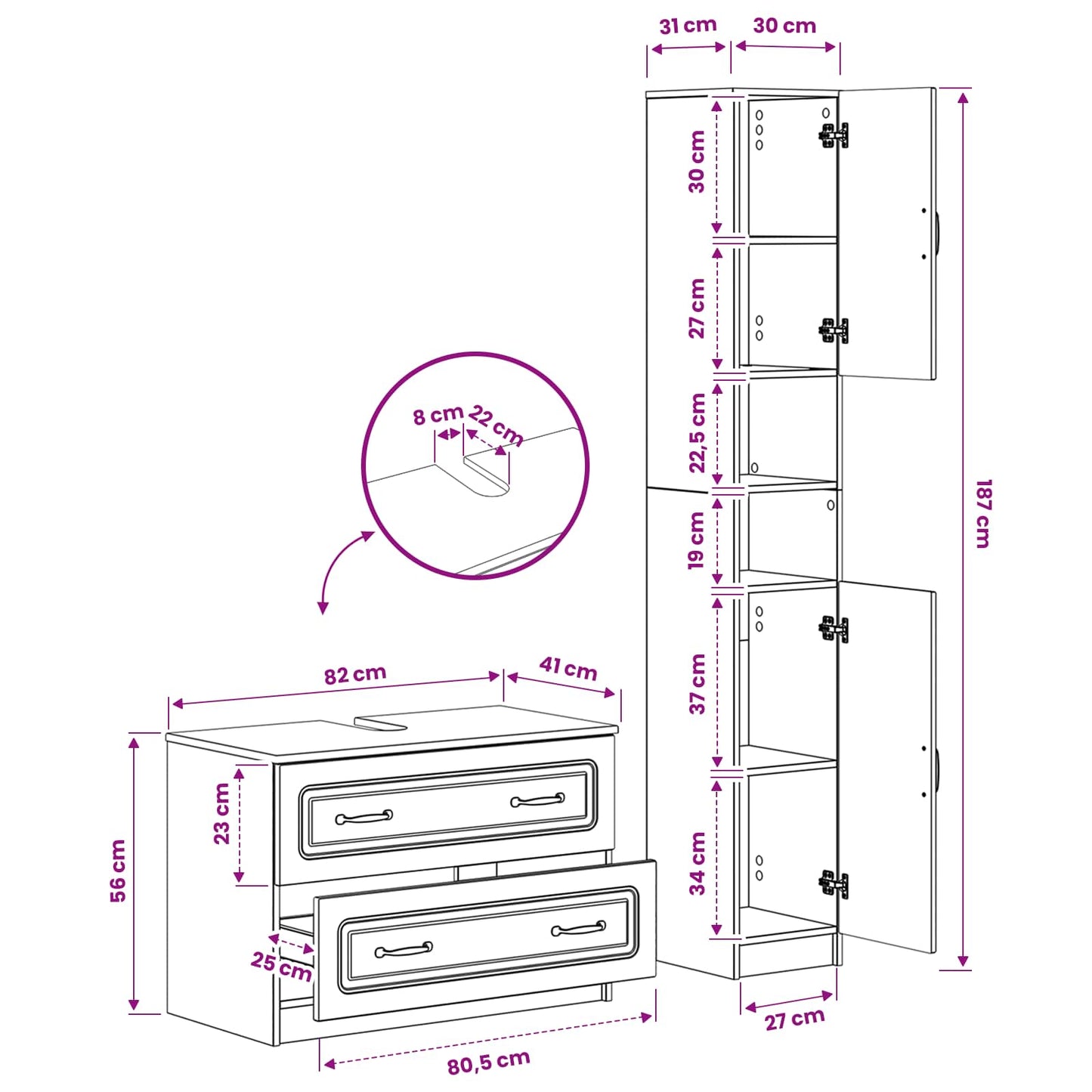 2-teiliges Badezimmer Schrank Set UTRECHT Artisan-Eiche