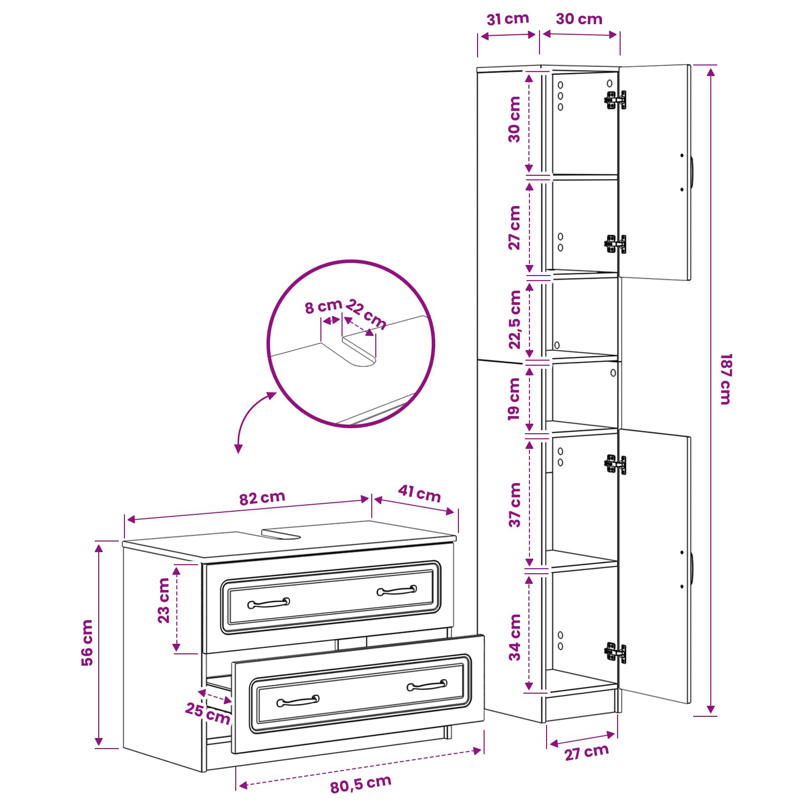 2-teiliges Badezimmer Schrank Set UTRECHT Artisan-Eiche