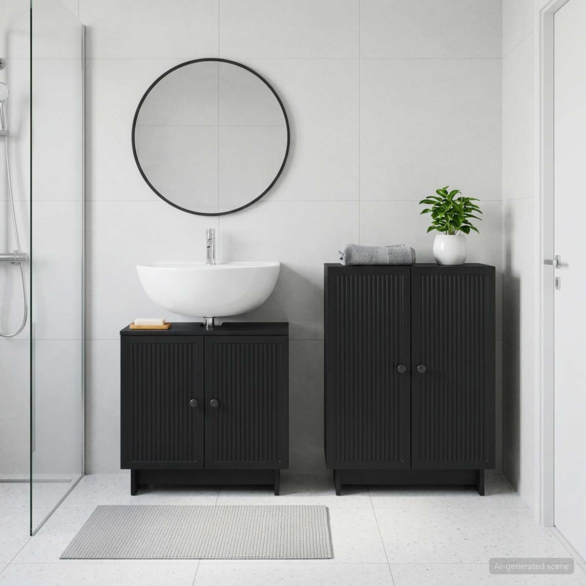 2-teiliges Badezimmer Schrank Set EDE Schwarz Holzwerkstoff