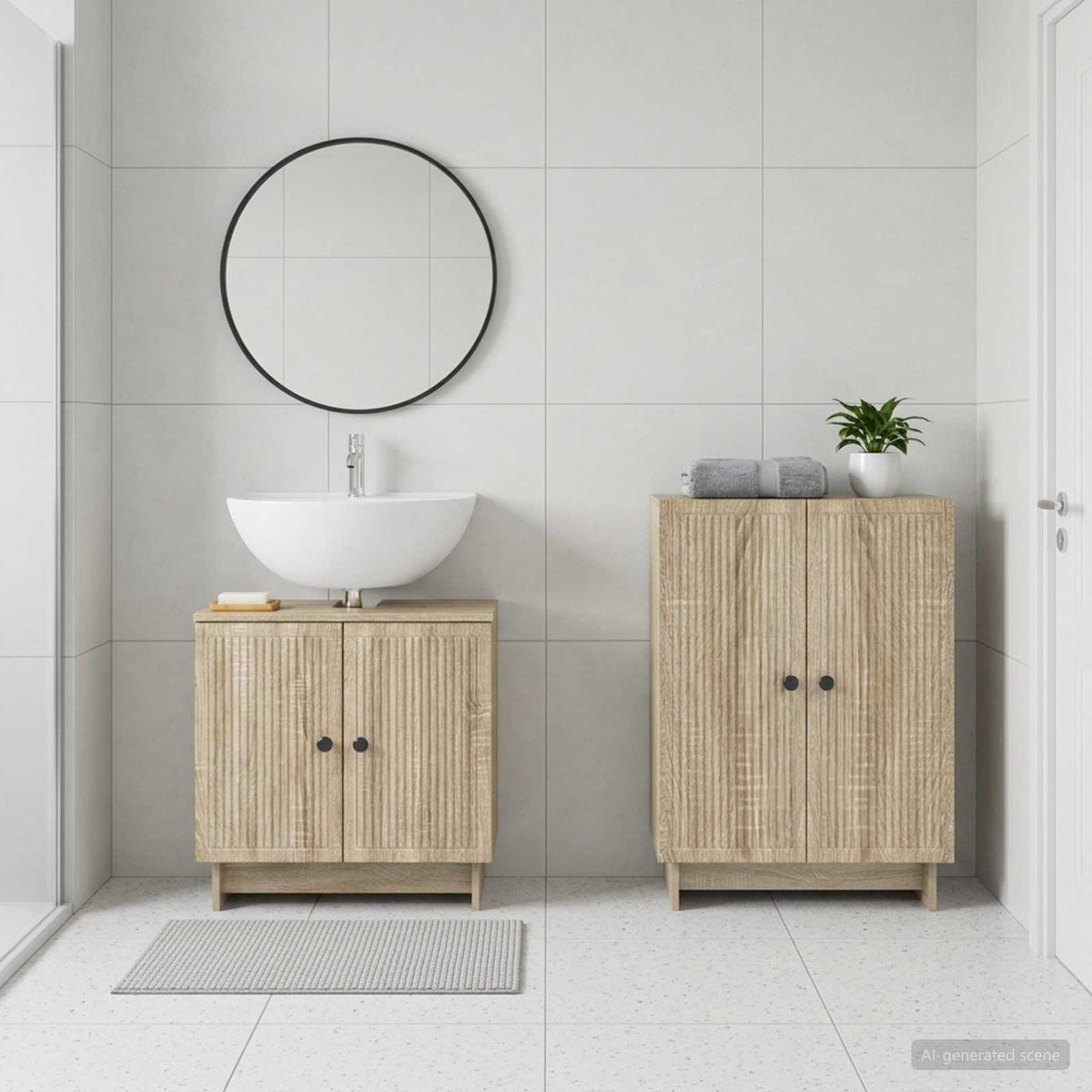 2-teiliges Badezimmer Schrank Set EDE Sonoma-Eiche