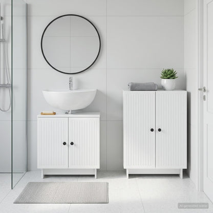 2-teiliges Badezimmer Schrank Set EDE Hochglanz Weiß