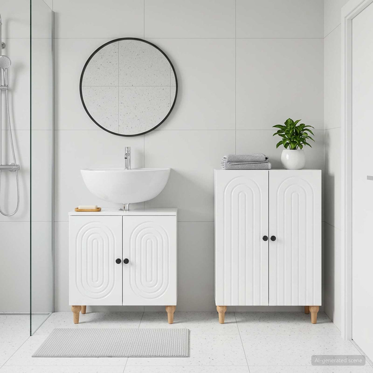 2-teiliges Badezimmer Schrank Set ALKMAAR Hochglanz Weiß