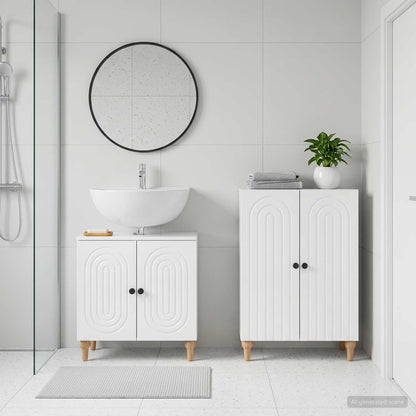 2-teiliges Badezimmer Schrank Set ALKMAAR Hochglanz Weiß