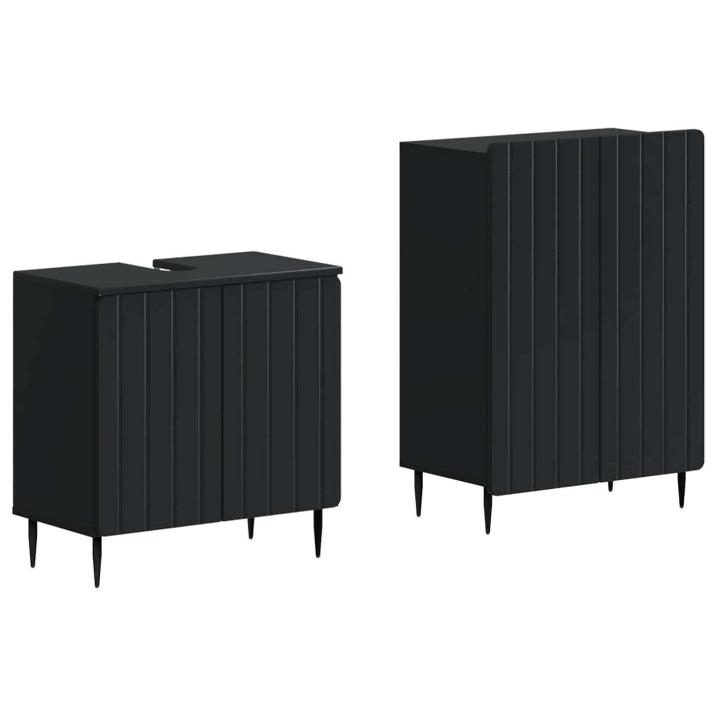 2-teiliges Badezimmer Schrank Set ZWOLLE Schwarz Holzwerkstoff