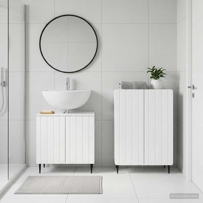 2-teiliges Badezimmer Schrank Set ZWOLLE Hochglanz Weiß