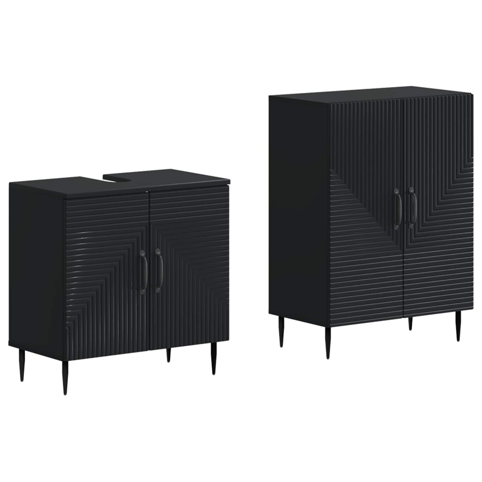 2-teiliges Badezimmer Schrank Set HAARLEM Schwarz Holzwerkstoff