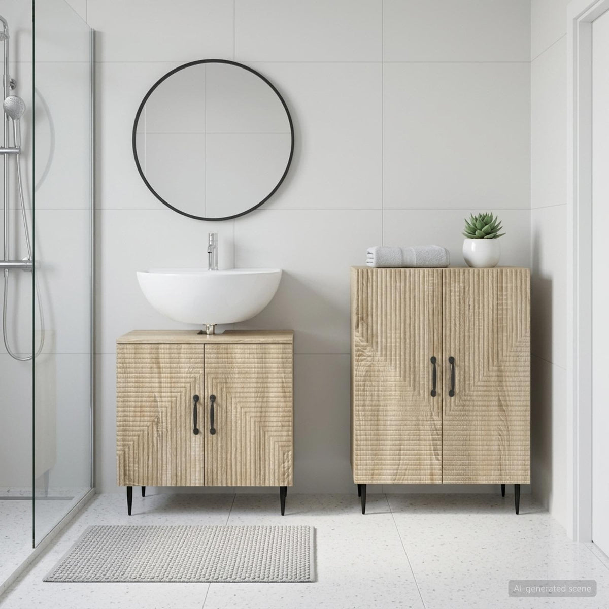 2-teiliges Badezimmer Schrank Set HAARLEM Sonoma-Eiche