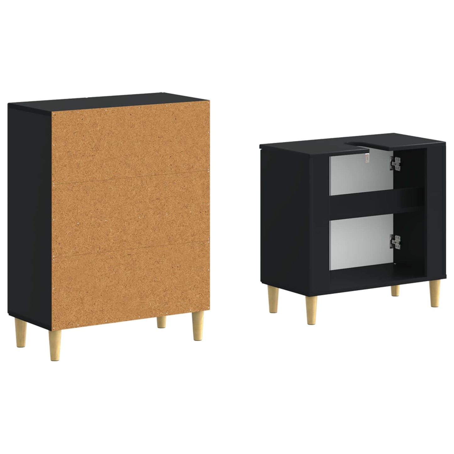 2-teiliges Badezimmer Schrank Set DELFT Schwarz Holzwerkstoff