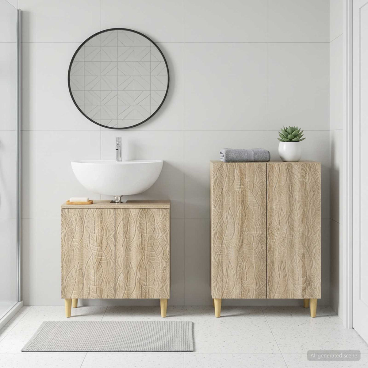 2-teiliges Badezimmer Schrank Set DELFT Sonoma-Eiche