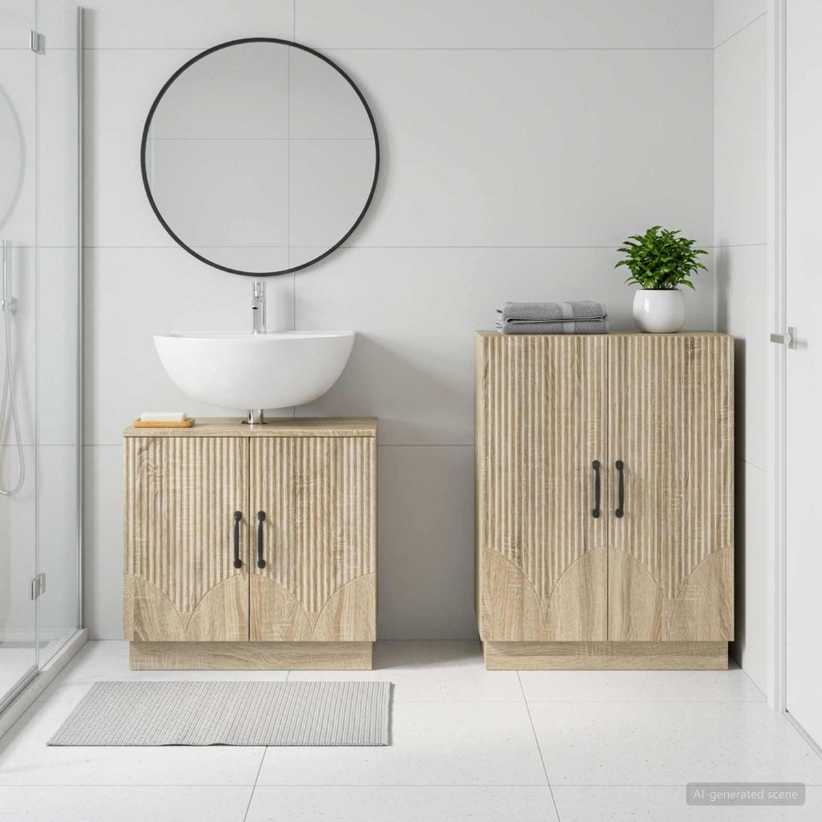 2-teiliges Badezimmer Schrank Set HOORN Sonoma-Eiche
