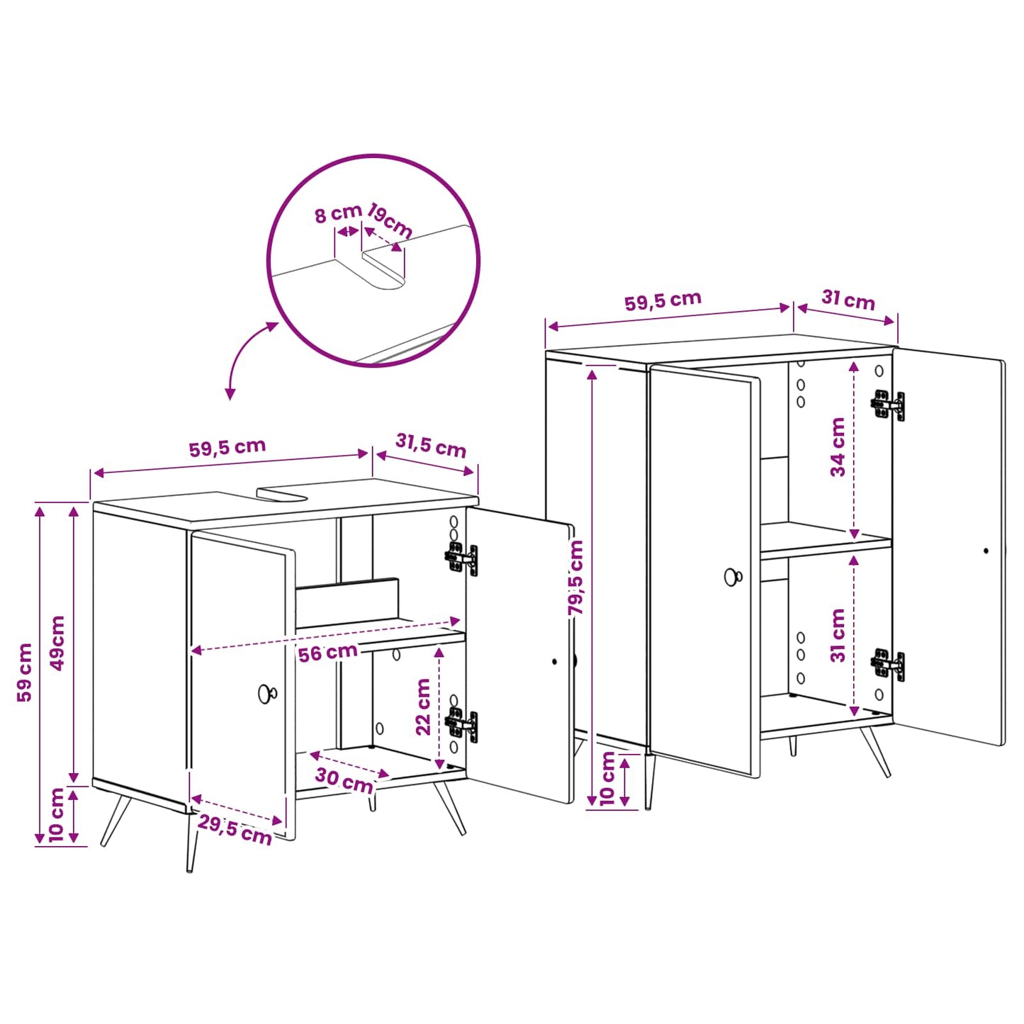 2-teiliges Badezimmer Schrank Set BREDA Sonoma-Eiche