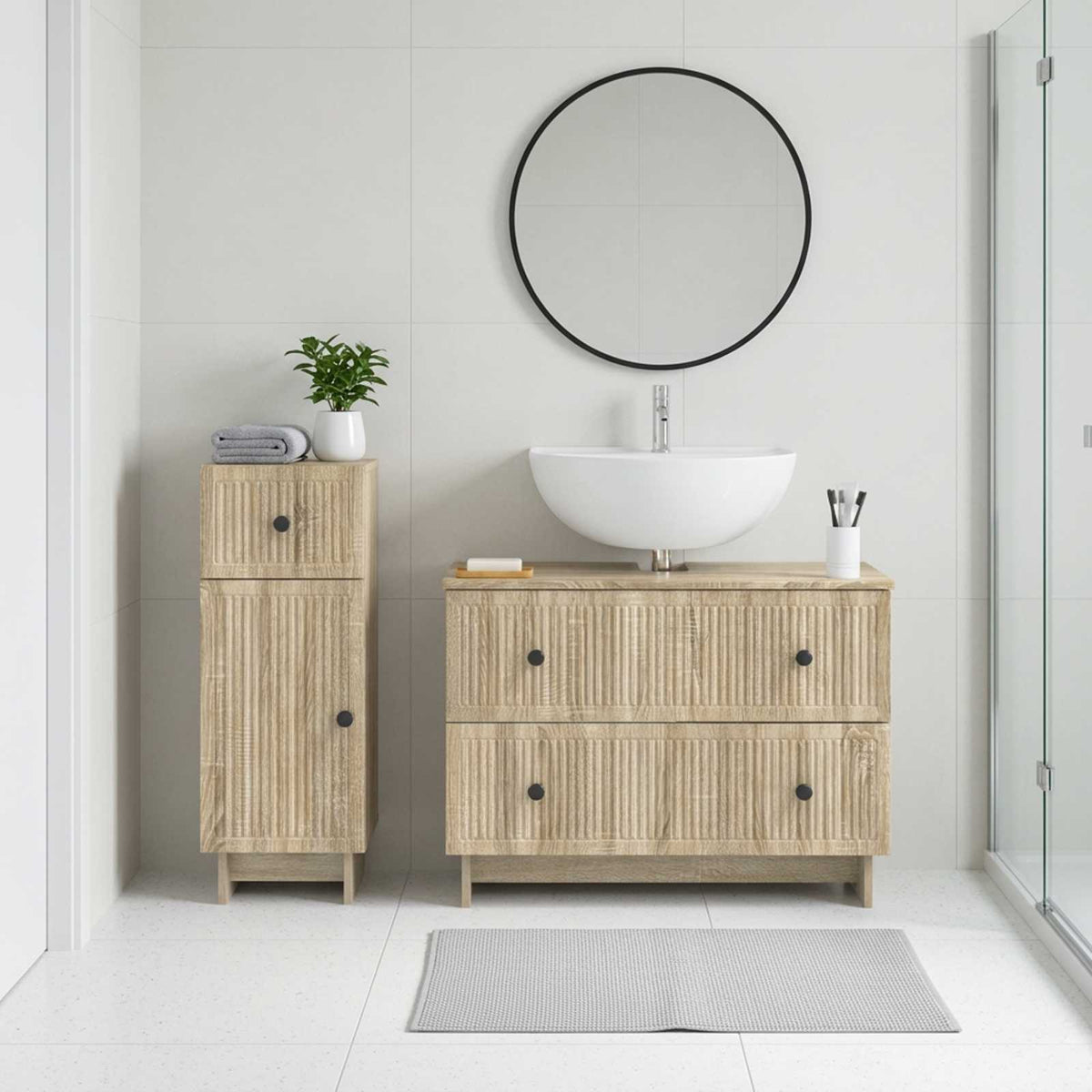 2-teiliges Badezimmer Schrank Set EDE Sonoma-Eiche