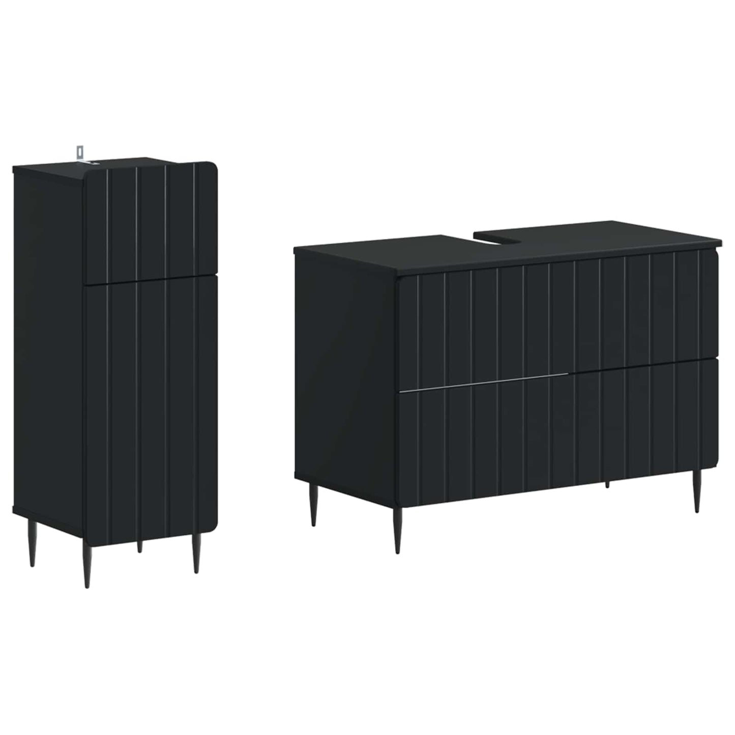 2-teiliges Badezimmer Schrank Set ZWOLLE Schwarz Holzwerkstoff
