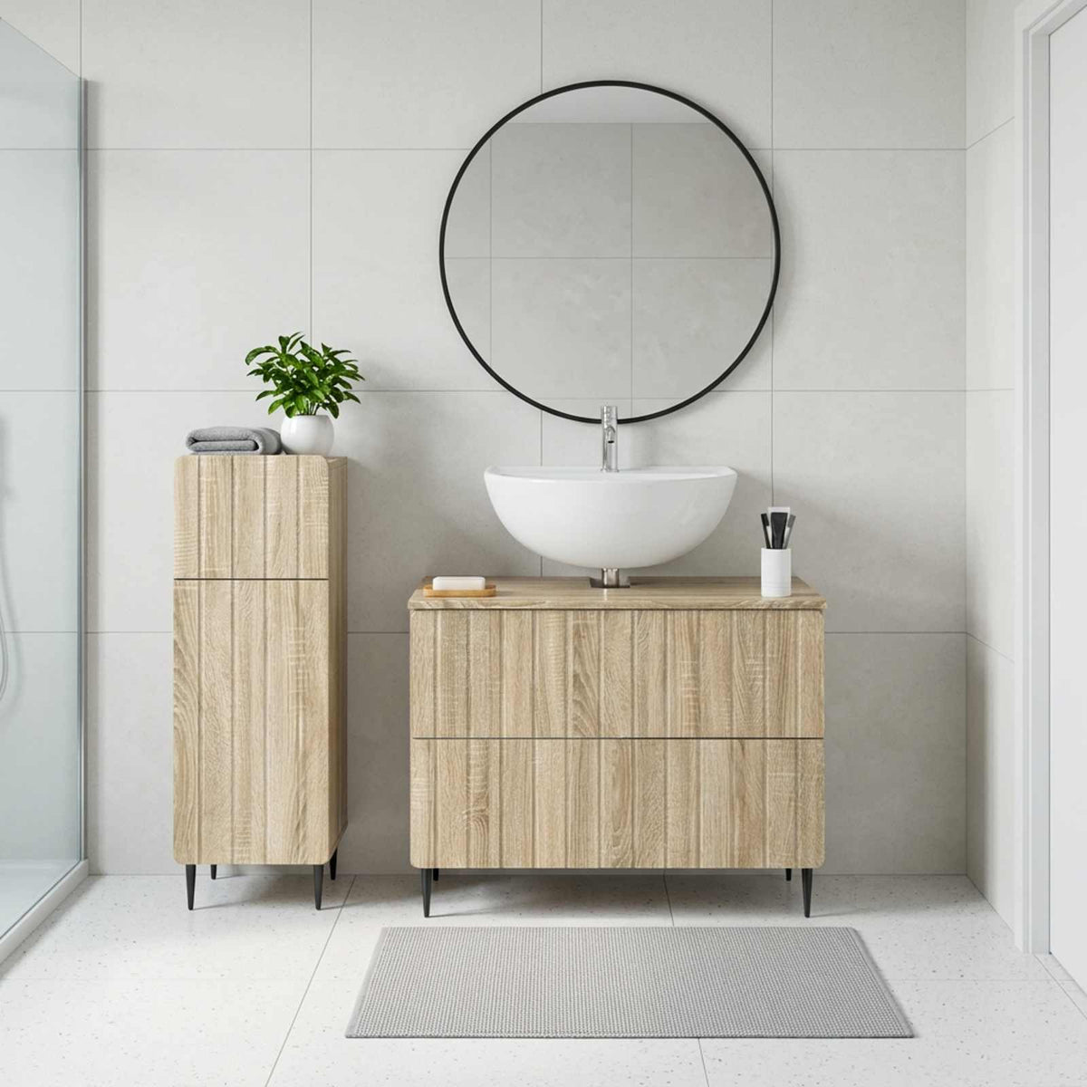 2-teiliges Badezimmer Schrank Set ZWOLLE Sonoma-Eiche
