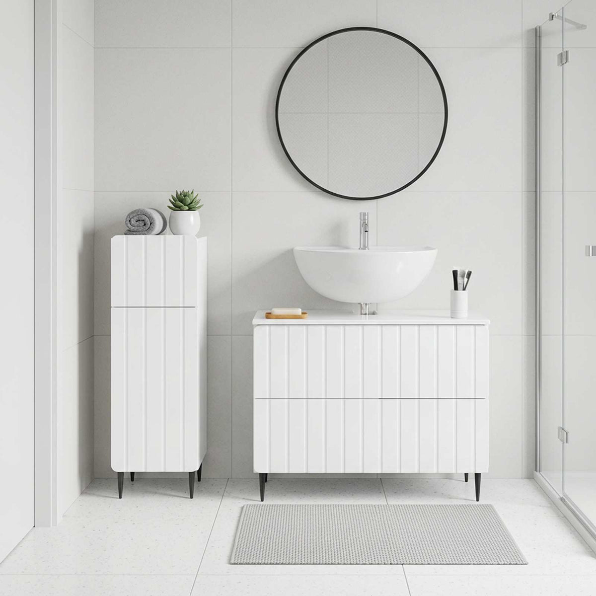 2-teiliges Badezimmer Schrank Set ZWOLLE Hochglanz Weiß