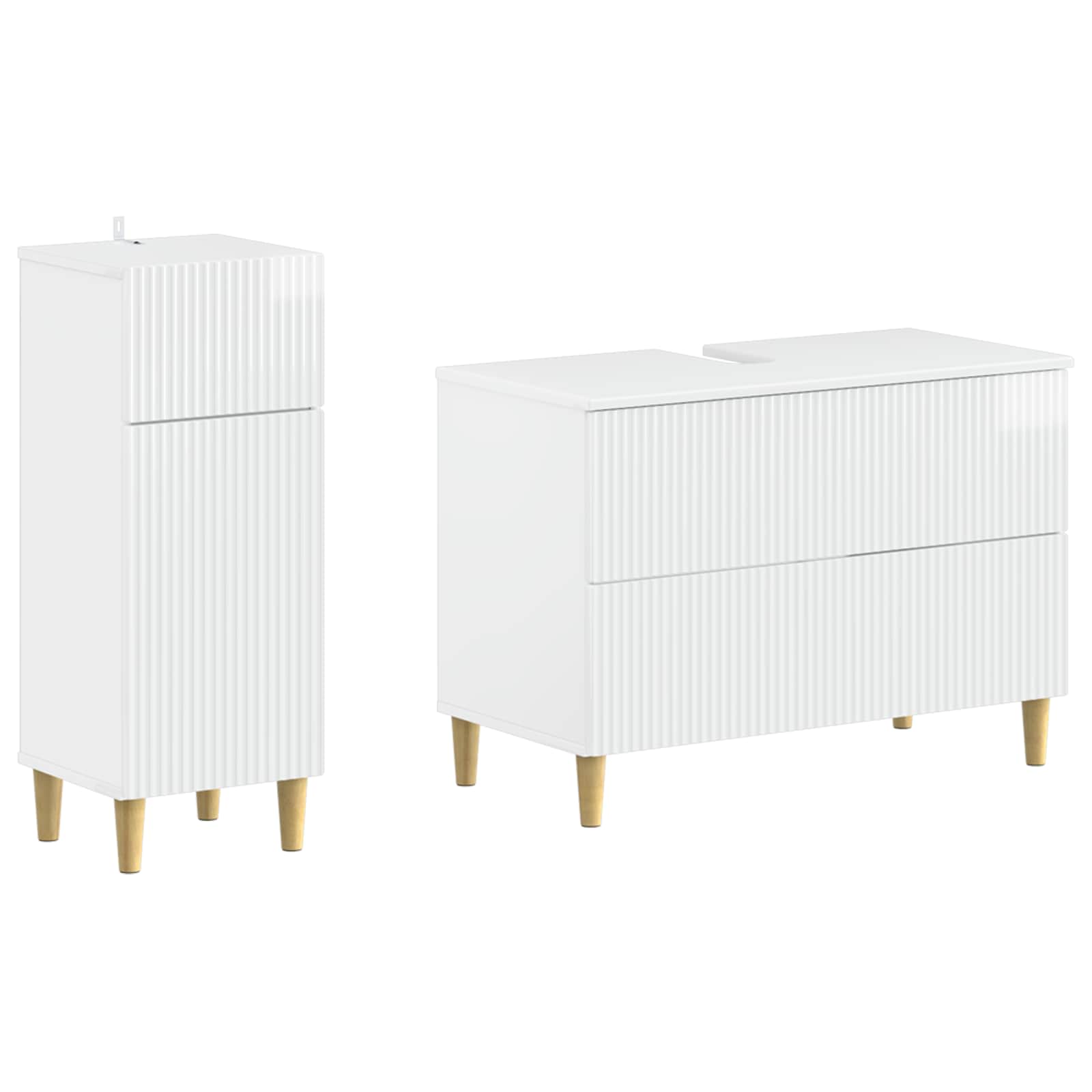 2-teiliges Badezimmer Schrank Set ARNHEM Hochglanz Weiß