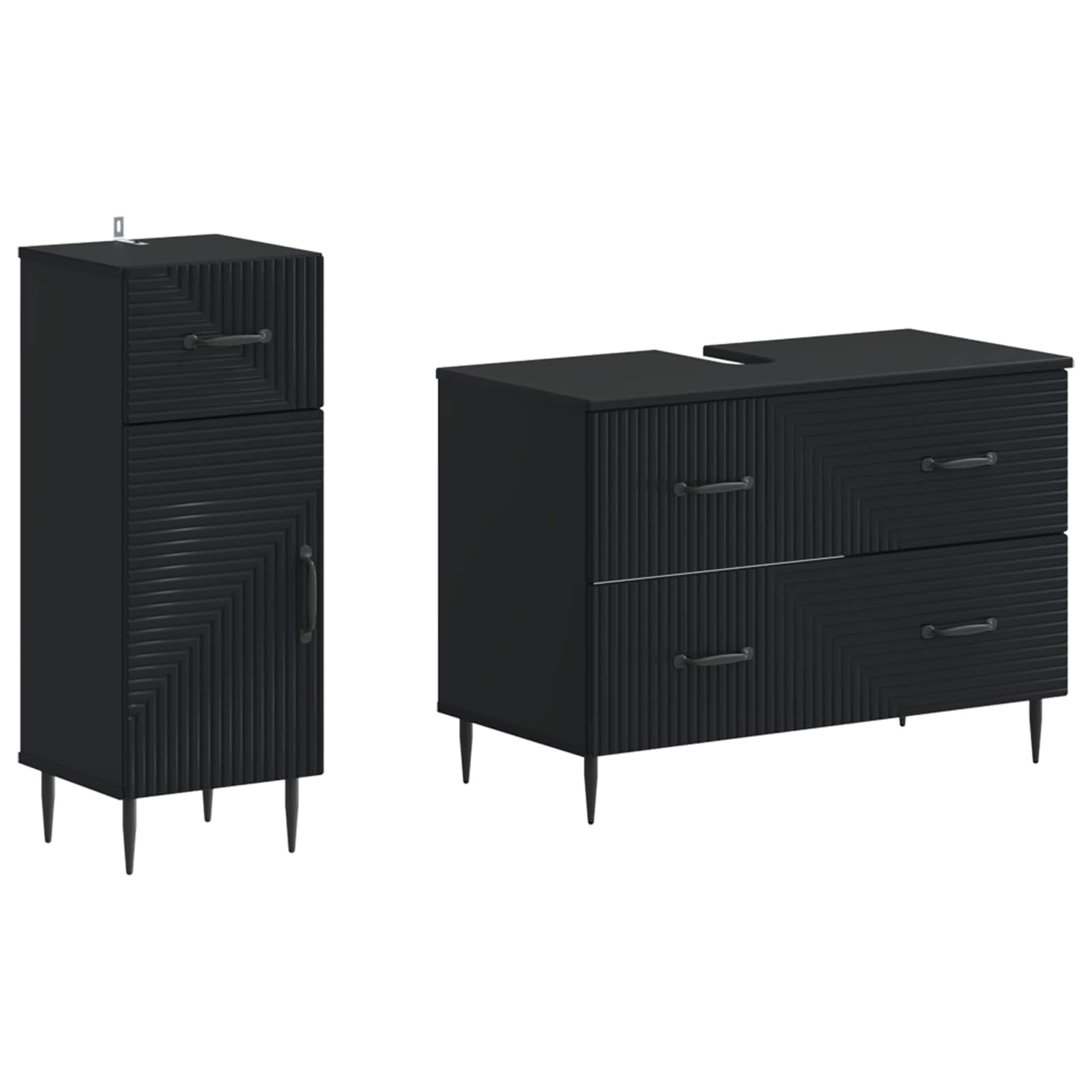 2-teiliges Badezimmer Schrank Set HAARLEM Schwarz Holzwerkstoff
