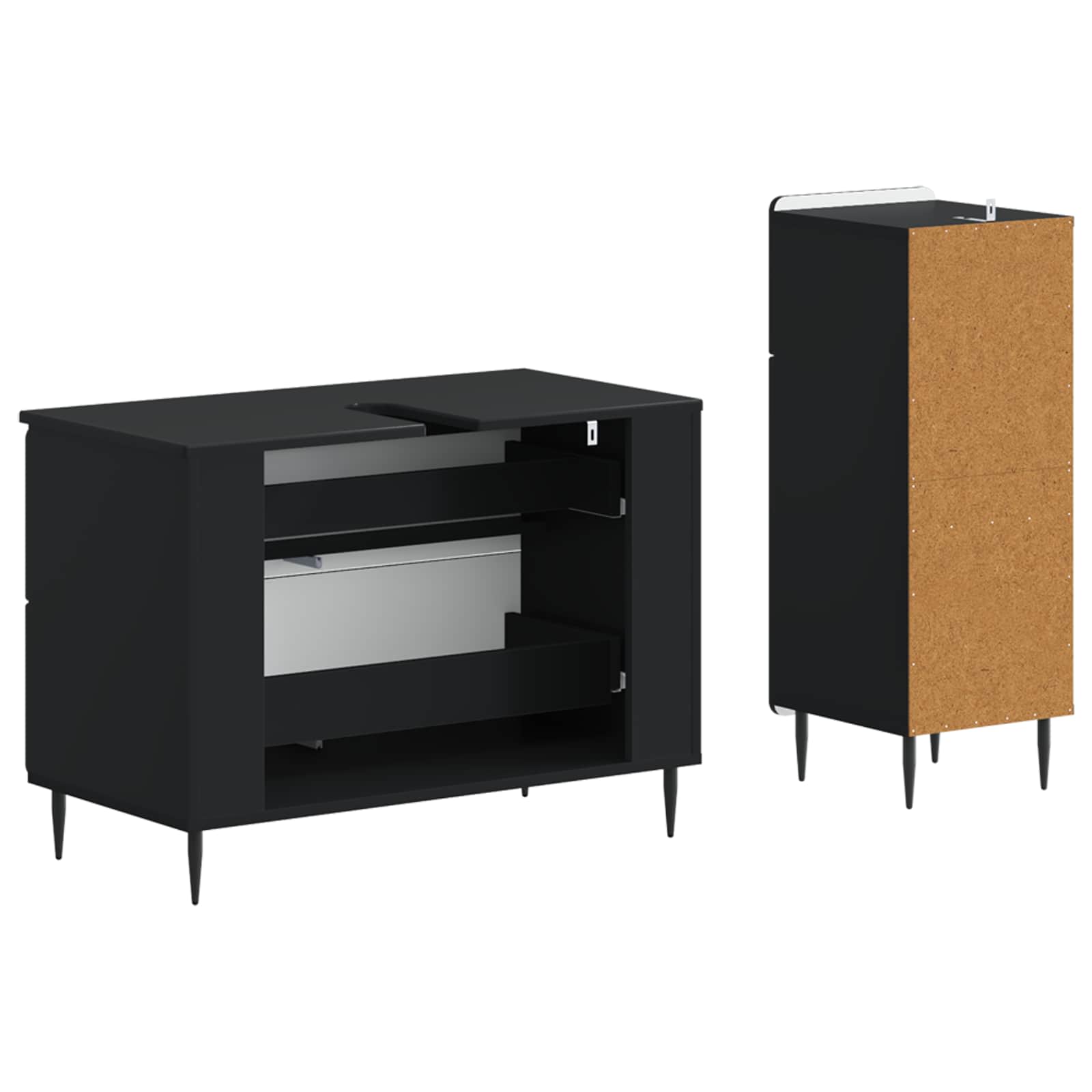 2-teiliges Badezimmer Schrank Set HAARLEM Schwarz Holzwerkstoff
