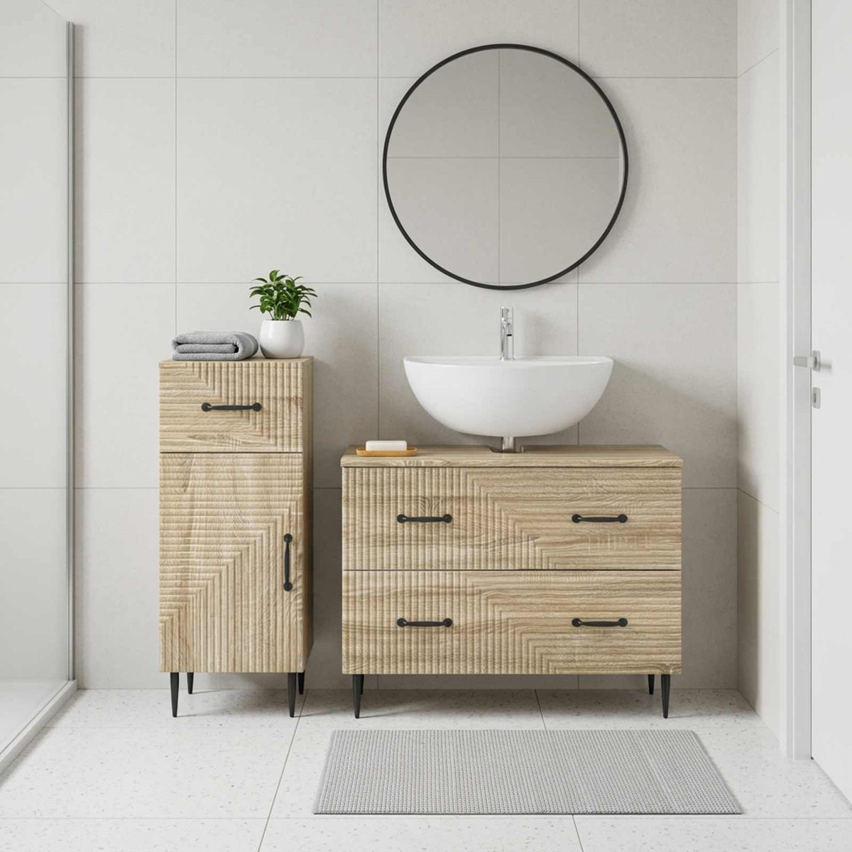 2-teiliges Badezimmer Schrank Set HAARLEM Sonoma-Eiche