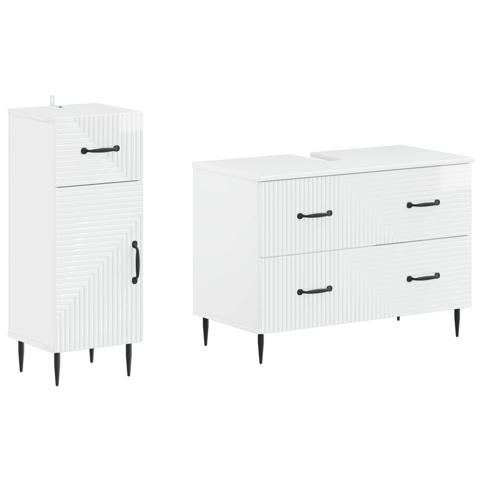 2-teiliges Badezimmer Schrank Set HAARLEM Hochglanz Weiß