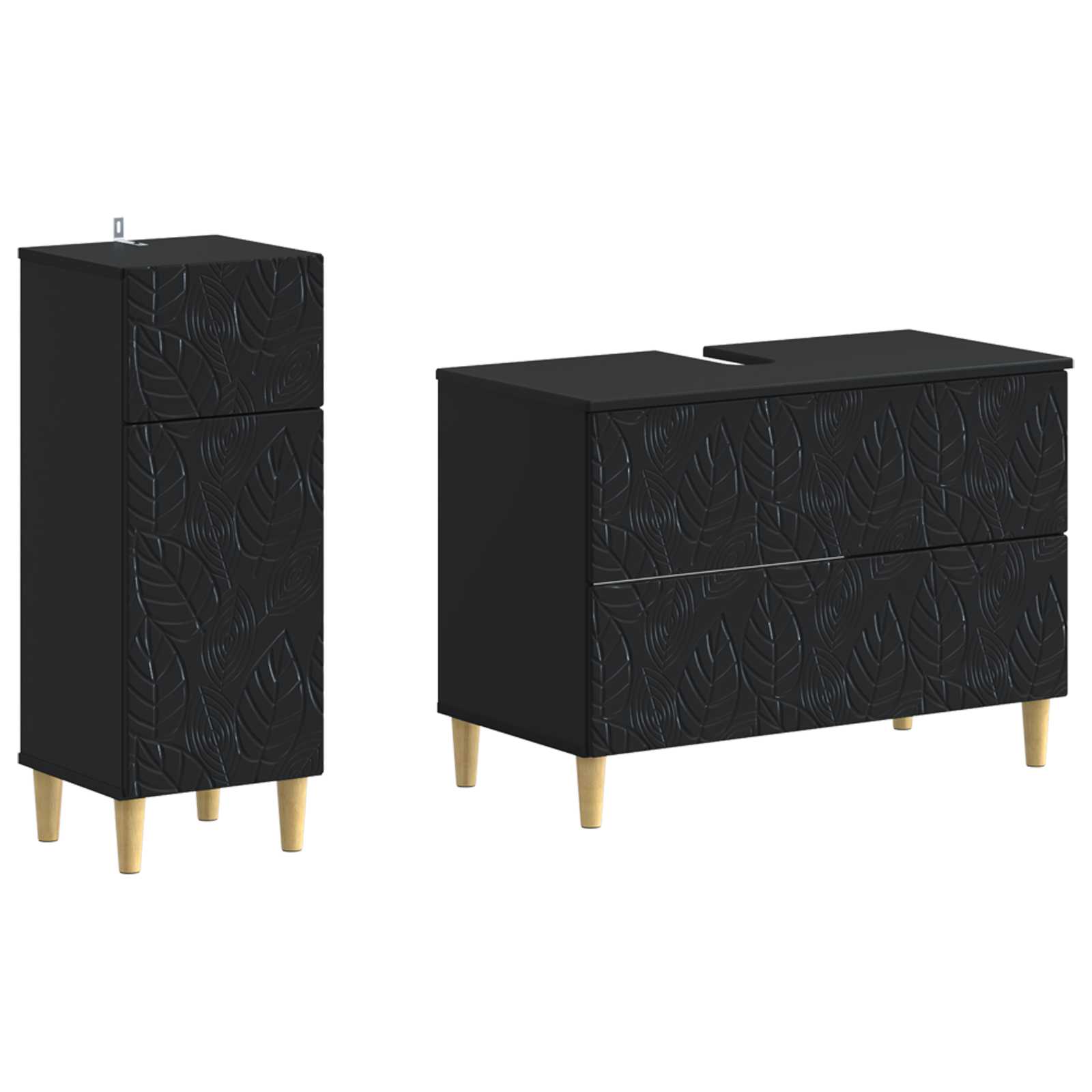 2-teiliges Badezimmer Schrank Set DELFT Schwarz Holzwerkstoff