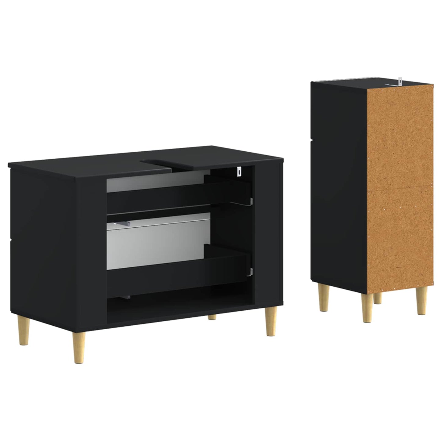 2-teiliges Badezimmer Schrank Set DELFT Schwarz Holzwerkstoff