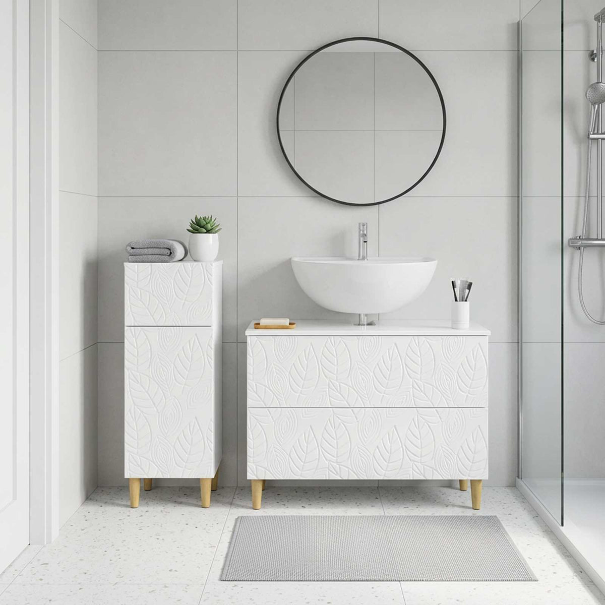 2-teiliges Badezimmer Schrank Set DELFT Hochglanz Weiß