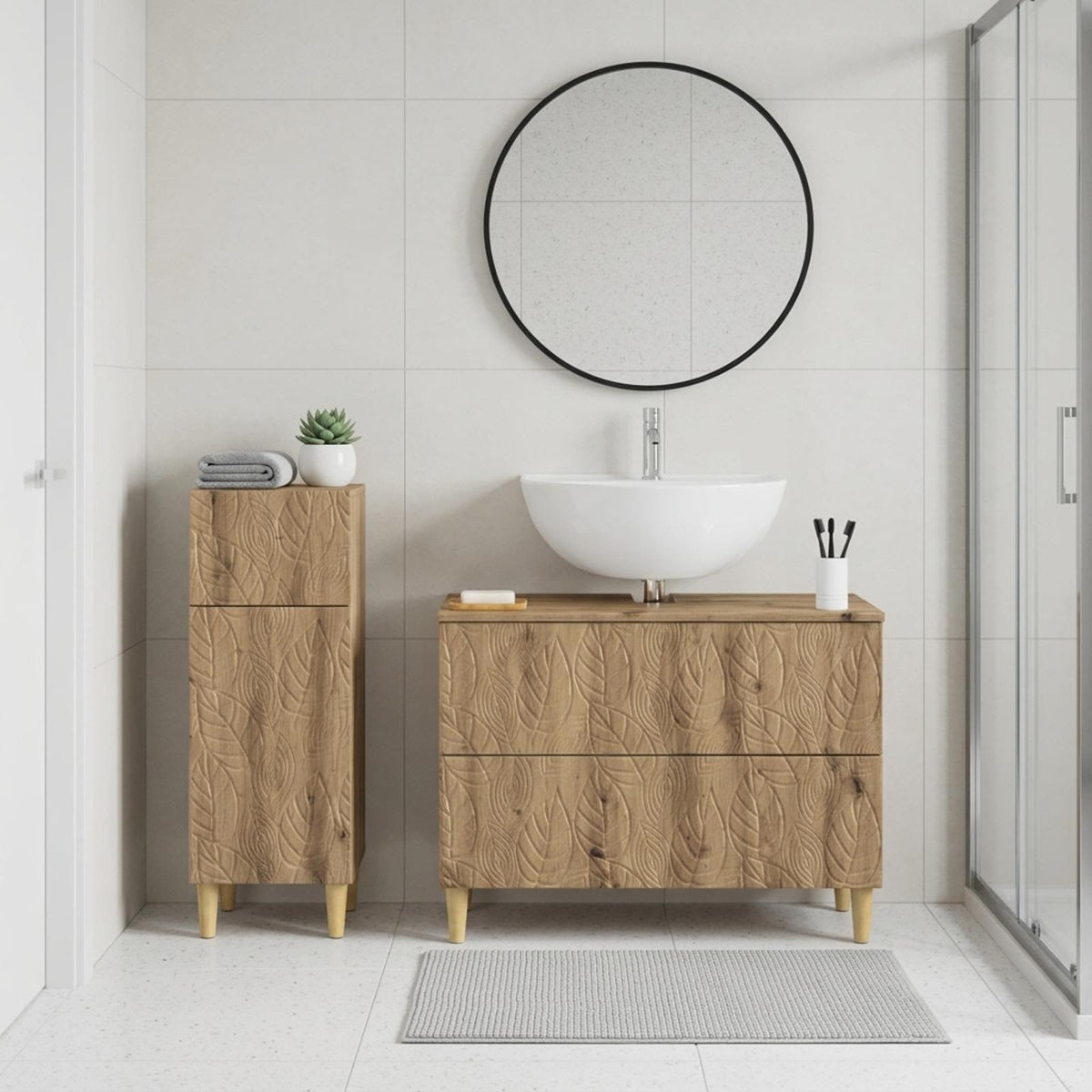 2-teiliges Badezimmer Schrank Set DELFT Artisan-Eiche
