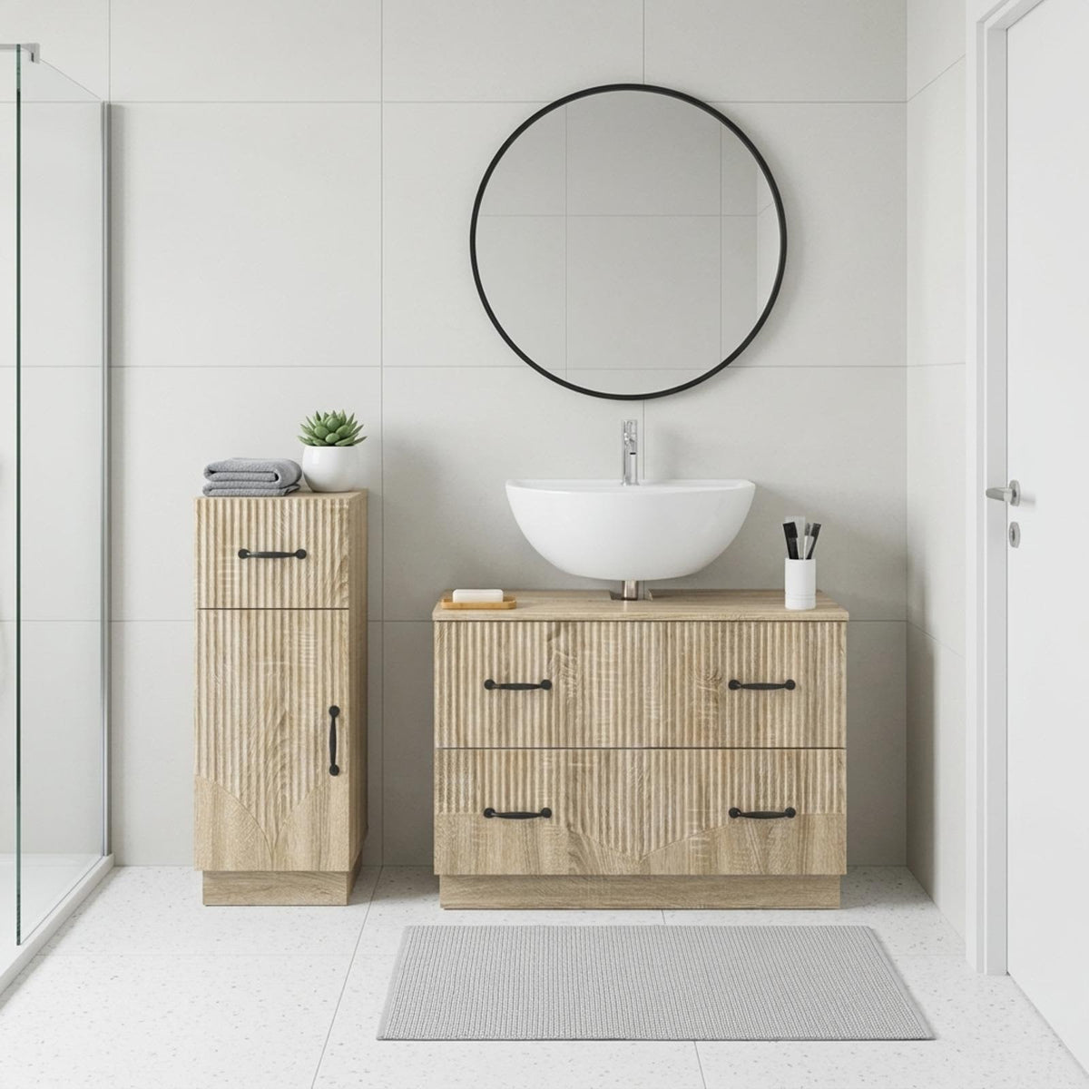 2-teiliges Badezimmer Schrank Set HOORN Sonoma-Eiche