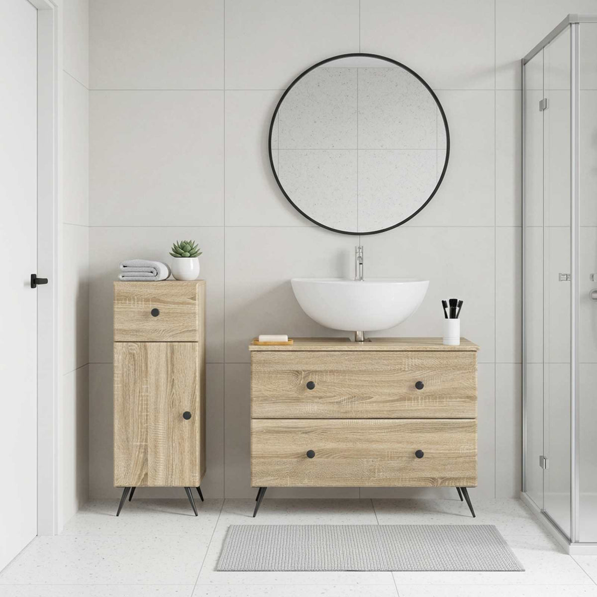 2-teiliges Badezimmer Schrank Set BREDA Sonoma-Eiche