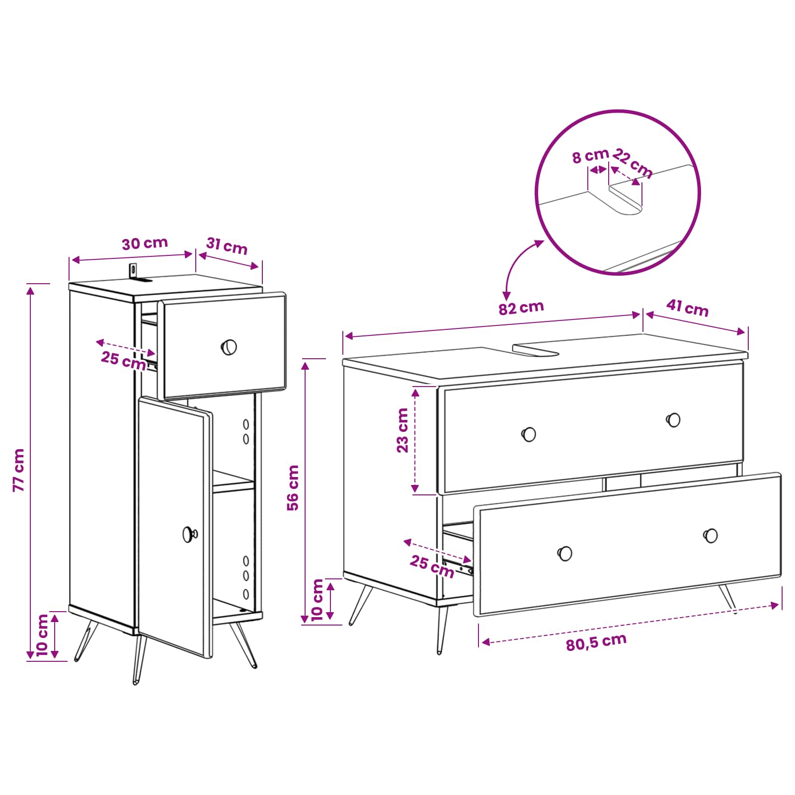 2-teiliges Badezimmer Schrank Set BREDA Artisan-Eiche