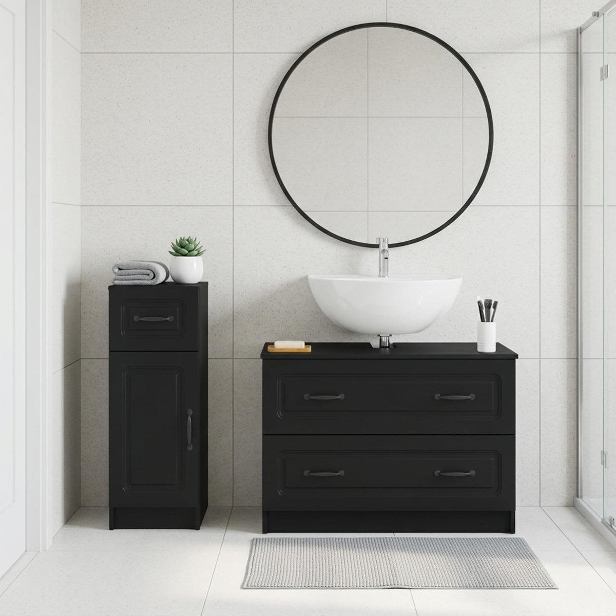 2-teiliges Badezimmer Schrank Set UTRECHT Schwarz Holzwerkstoff