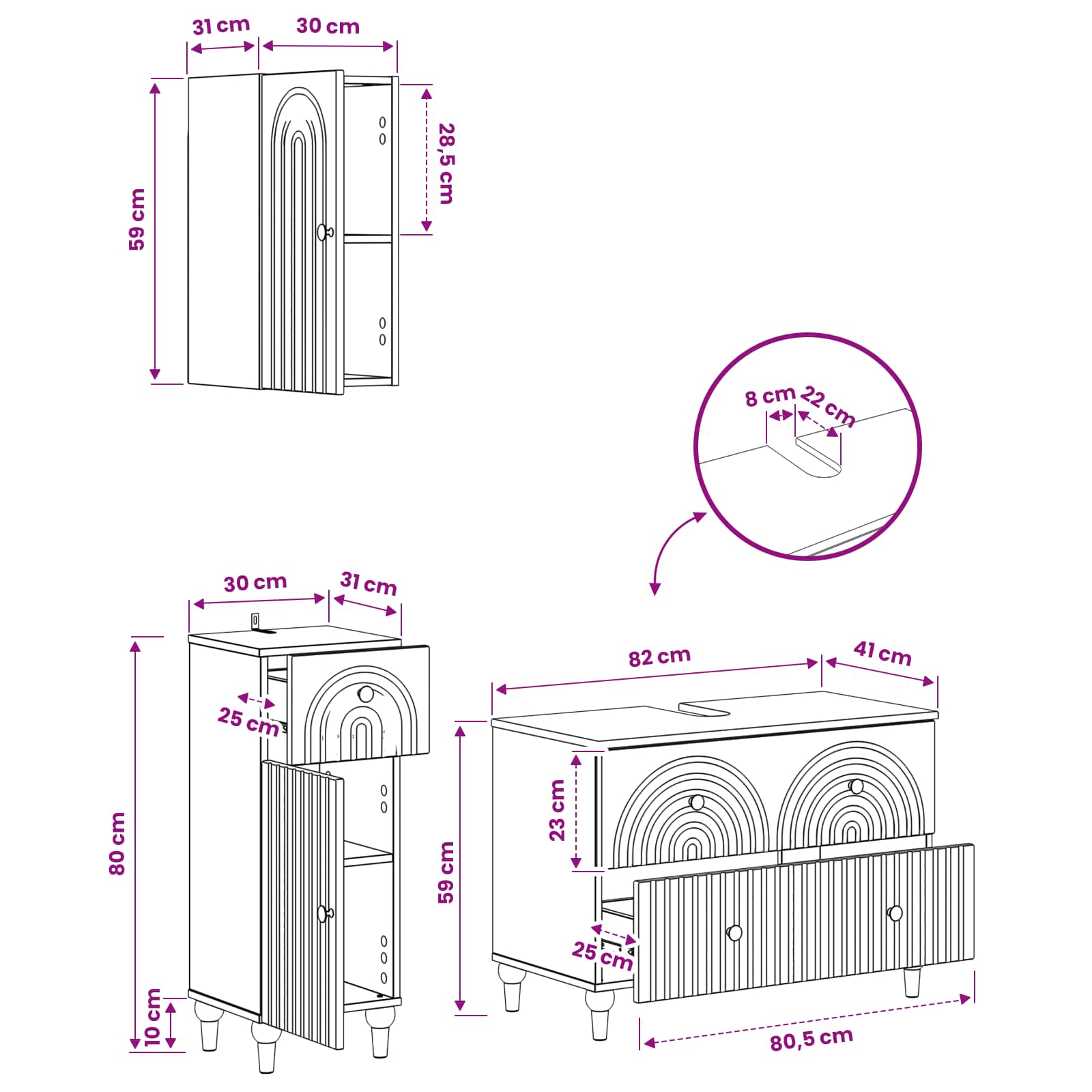 3-teiliges Badezimmer-Schranksystem ALKMAAR Artisan-Eiche