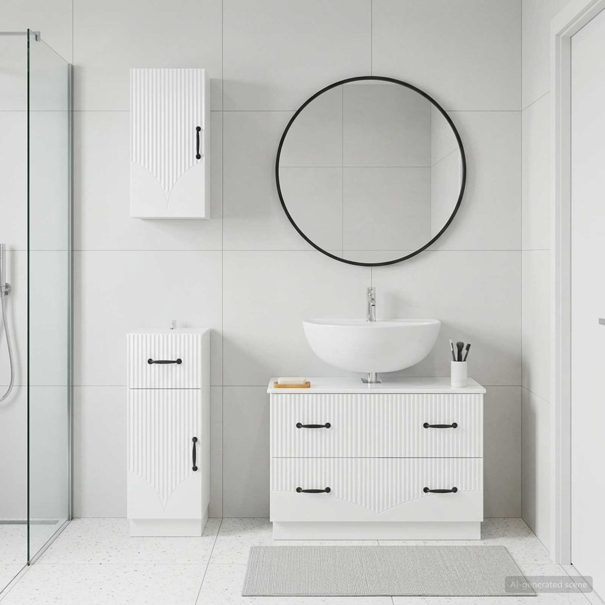 3-teiliges Badezimmer-Schranksystem HOORN Hochglanz Weiß