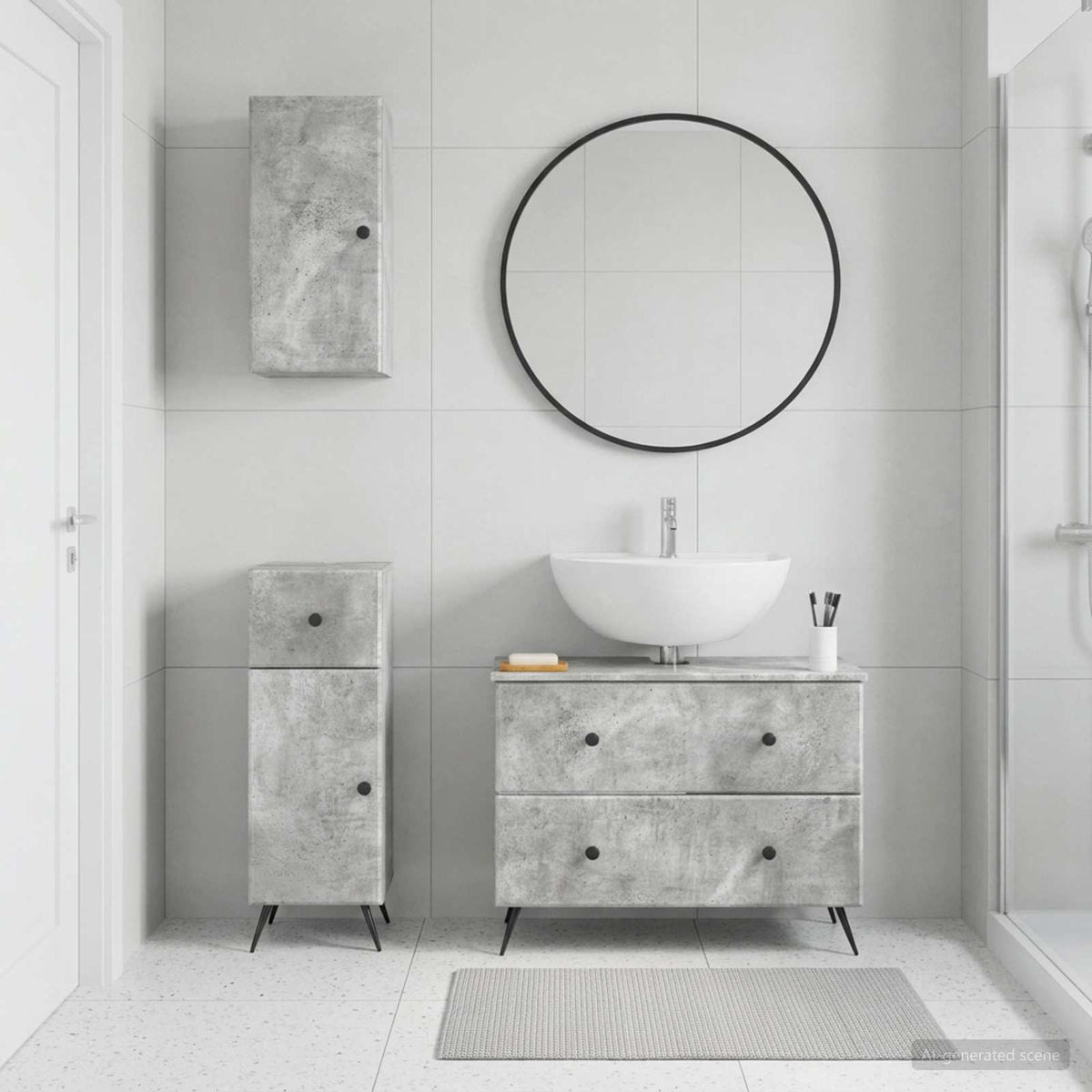 3-teiliges Badezimmer-Schranksystem BREDA Betongrau