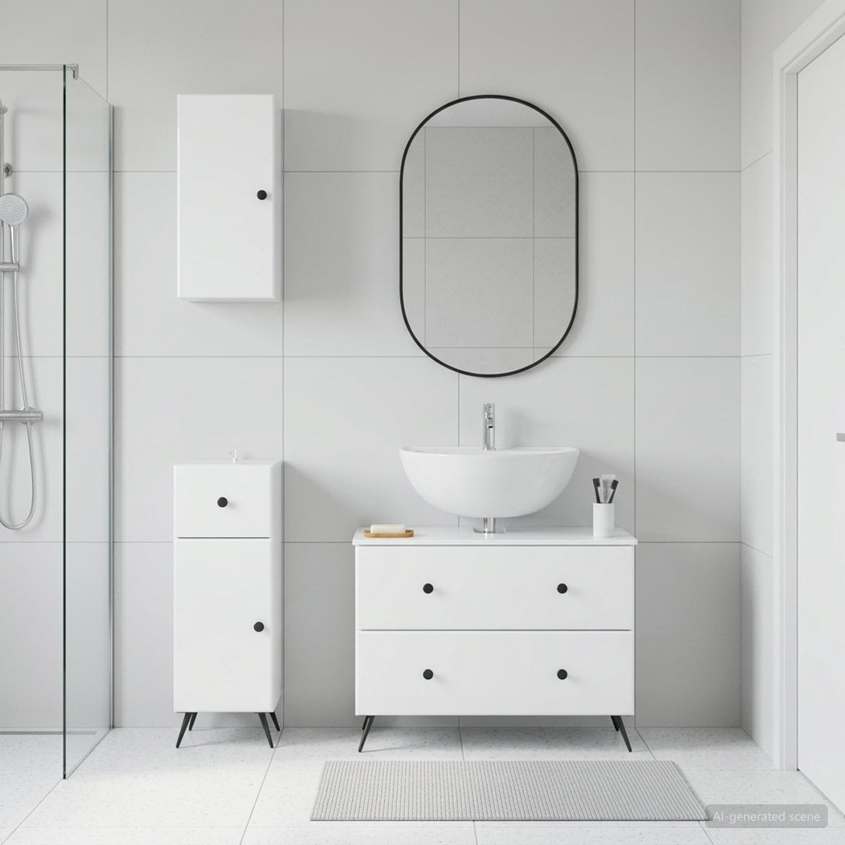 3-teiliges Badezimmer-Schranksystem BREDA Hochglanz Weiß
