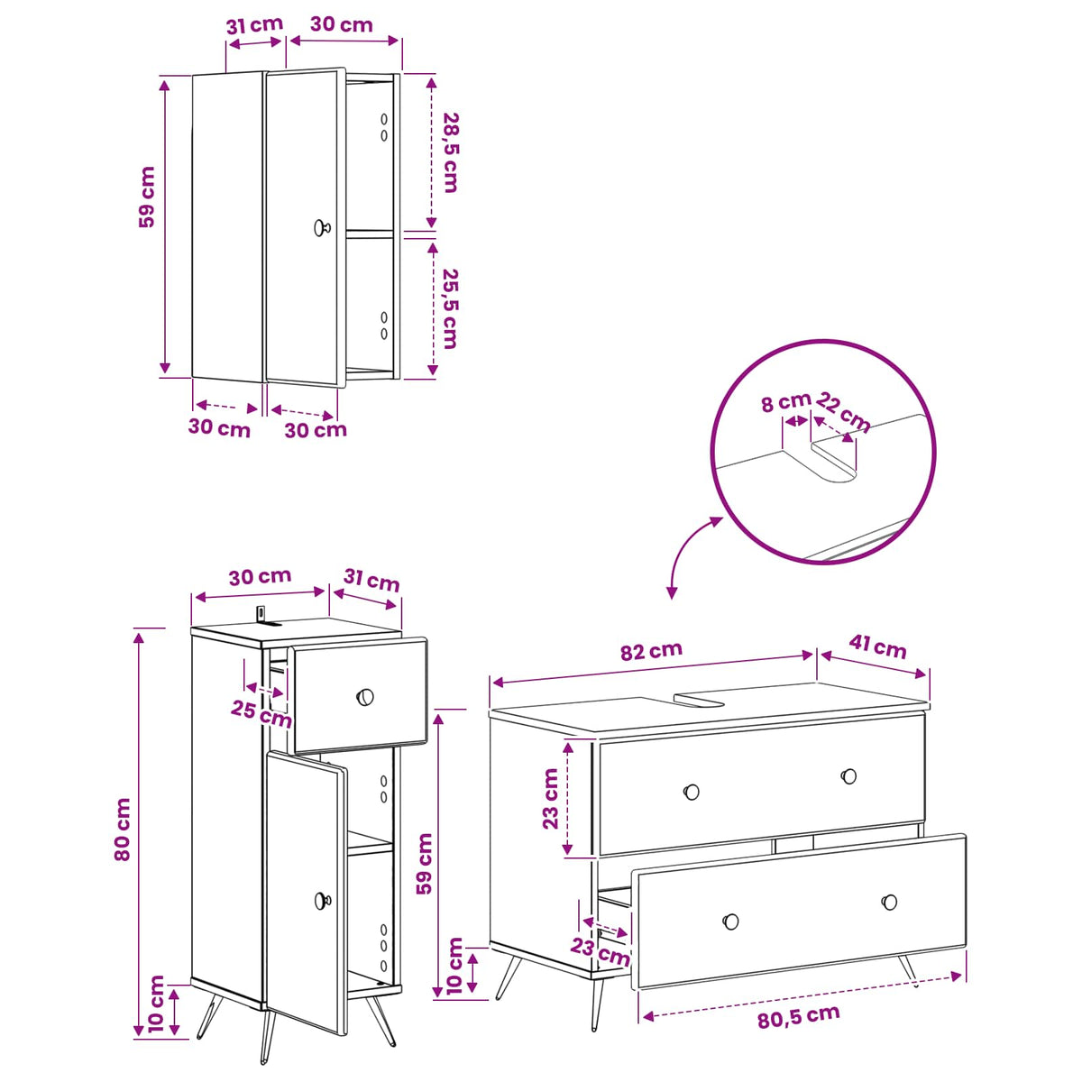 3-teiliges Badezimmer-Schranksystem BREDA Artisan-Eiche