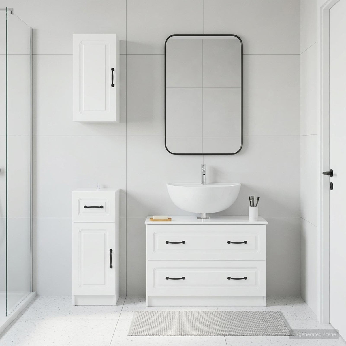 3-teiliges Badezimmer-Schranksystem UTRECHT Hochglanz Weiß